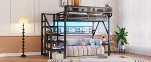 English Elm Full Metal Loft Bed with Stairs Wardrobe Rgb Lighting and Storage for Teens W2580S00066