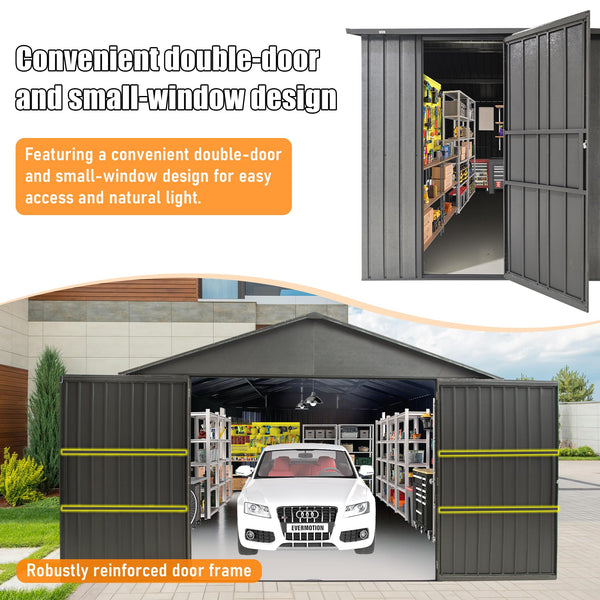 English Elm 12x20ft Outdoor Heavy Duty Metal Carport Shed with Lockable Doors and Wind Resistant Frame W1859P364954