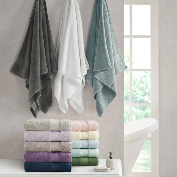 JLA Home Madison Park Signature - Cotton Luxurious 6-Piece Turkish Bath Towel Set 600 GSM Oversized Plush Dobby Border, OEKO-TEX Certified Navy MPS73-468