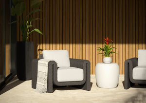 Sunpan Iolite Contemporary Round End Table - Unique Natural Concrete Design for Indoor and Outdoor Spaces White