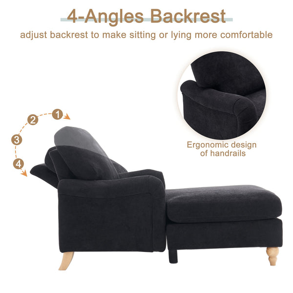 English Elm Modern Mid-Century Oversized Chaise Lounger Sofa Bed with Solid Wood Legs, Deep Seat Comfort Sleeper Black W2363S00068