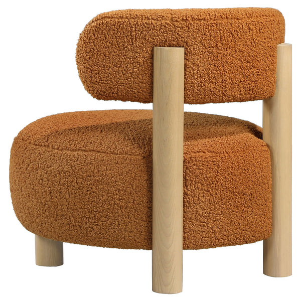 English Elm Modern Boucle Upholstered Barrel Accent Chair with Plush Round Seat, Slim Back & Natural Wood Legs Orange 30.51 L x 30.51 W x 30.1 H B011P308570
