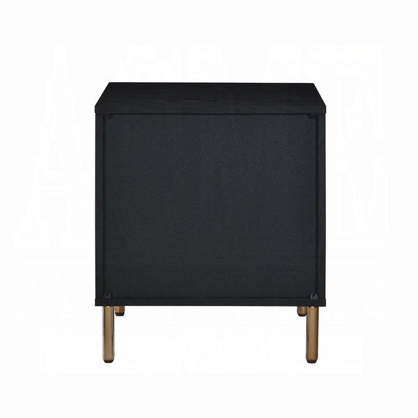 English Elm 1pc Glamorous Black Nightstand 3-Drawer Faux Crocodile Fronts Gold Legs Hollywood Glam Accent B2741P323121