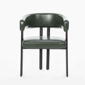 English Elm Modern Barrel Dining Chairs Set of 2 Faux Leather Wraparound Seat Metal Frame Green W3394P444216