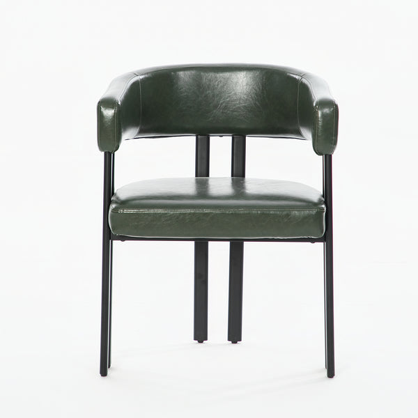 English Elm Modern Barrel Dining Chairs Set of 2 Faux Leather Wraparound Seat Metal Frame Green W3394P444216