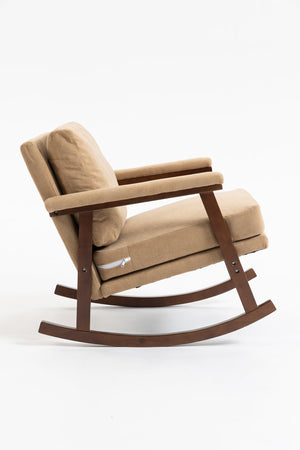 English Elm Mid Century Modern Rocking Chair Solid Wood Frame Upholstered Seat with Lumbar Cushion Khaki W2530P419012