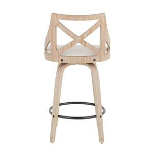 English Elm 26" Swivel Counterstools Whitewashed Wood X-back Farmhouse Kitchen Seating Set of 2 B202S00177