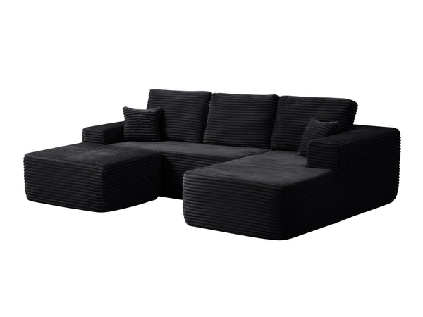 English Elm 104" Modular U-shape Sectional Plush Corduroy Deep Seat Sofa with Built-in Storage Pockets W3975S00036