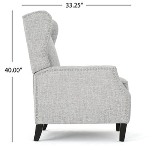 English Elm Christopher Knight Home® - Pushback Recliner Chair with Nailhead Trim and Wingback Design, Plush Fabric Comfort for Living Rooms LIGHT GREY 60760.00LGT