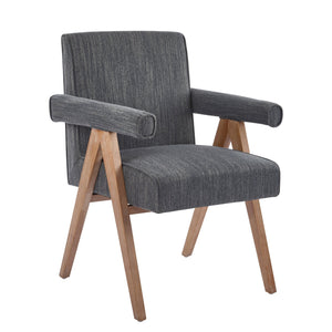 English Elm Christopher Knight Home® - Poppy Fabric Upholstered Dining Armchair with Plush Cushioning and Durable Rubberwood Legs for Style Charcoal 30 L x 27 W x 23 H N776P202652D