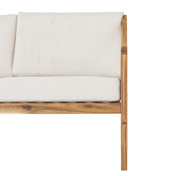 English Elm Walker Edison - Modern Curved Arm Solid Wood Upholstered Outdoor Loveseat Natural Acacia, Removable Cushions, Eco-Friendly Finish, Slatted Design, Easy Assembly B185P169200