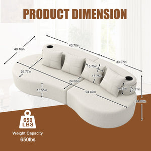 English Elm Modern Half Moon Chenille Sectional Three Seat Curved Sofa for Living Room or Apartment Beige W395P435337