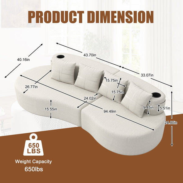 English Elm Modern Half Moon Chenille Sectional Three Seat Curved Sofa for Living Room or Apartment Beige W395P435337