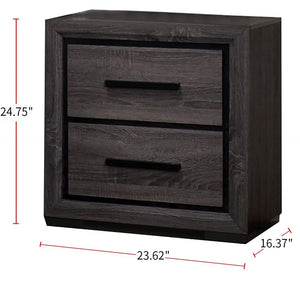 English Elm Gray Smoky Nightstand 2-Drawer Modern Bedside Table with Two-Tone Black Trim and Paper Veneer, 23.6"W x 16.4"D x 24.75"H B011P222864