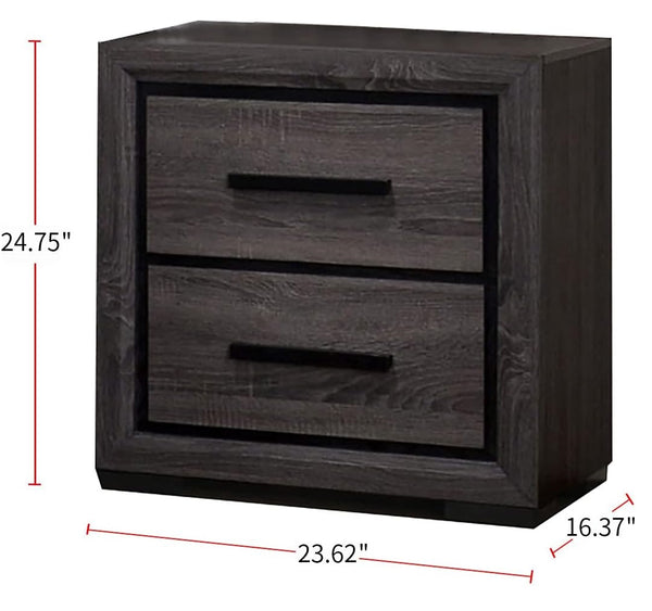 English Elm Gray Smoky Nightstand 2-Drawer Modern Bedside Table with Two-Tone Black Trim and Paper Veneer, 23.6"W x 16.4"D x 24.75"H B011P222864