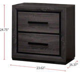 English Elm Gray 1 Piece Nightstand Bedroom Furniture Bedside Table 2-Drawers Two-Tone Design W/ Black Trim Paper Veneer