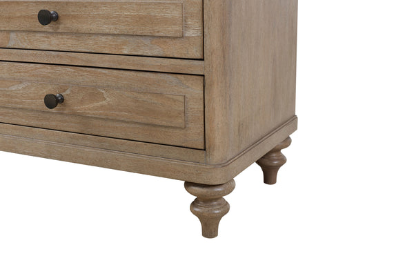 English Elm King Sand 6-Piece Panel Bedroom Set with Cedar/Felt Lined Drawers, USB Nightstand & Cane Accents B2699S00056