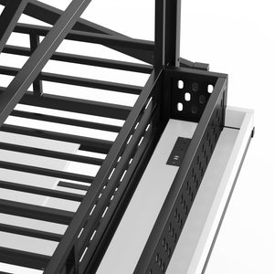 English Elm Twin Metal Loft Bed with Built-in Wardrobe Storage Stairs Led Lights and Usb Ports W5316S00047