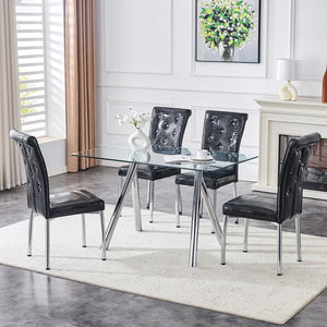 English Elm 51-inch Tempered Glass Rectangular Dining Table Electroplated Metal Base Open Plan White W3875S00004
