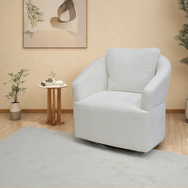 English Elm Modern 360 Degree Swivel Sofa Chair - Beige Velvet Accent, High-Back, Solid Wood Frame, 350lb Capacity W1183P254690