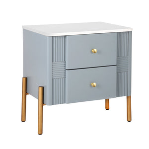 English Elm Christopher Knight Home® - Modern Fluted Nightstand with Two Drawers and Gold Legs, Sleek Textured Bedside Table for Stylish Storage and Easy Cleaning Blue 23 L x 18 W x 18 H N761P285710C