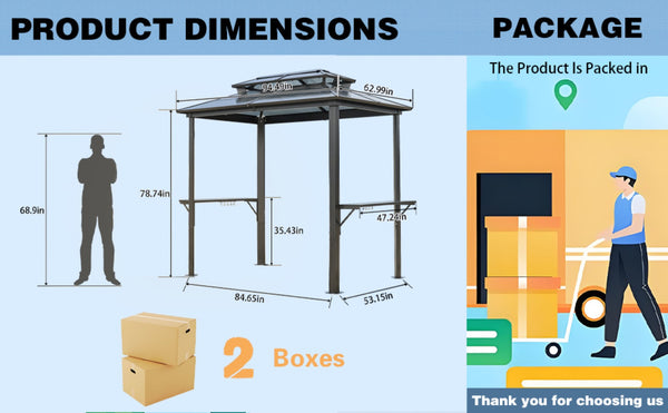 English Elm Outdoor Grill Gazebo 8X5Ft - Stylish Hardtop Bbq Shelter With Uv Protection, Storage Hooks & More! W765P269609-GIGA