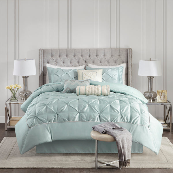 English Elm 7 Piece Tufted Comforter Set In Seafoam King - Tranquil, Textured Design For Coastal Bedroom Style B03597127