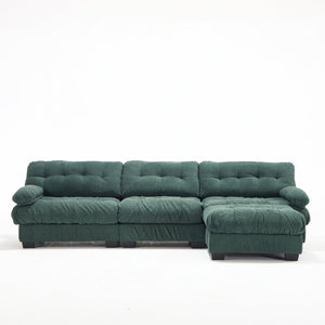 English Elm Modular Cloud Sectional Sofa Flannelette Deep Seat L Shape with Movable Ottoman Green W2120S00035