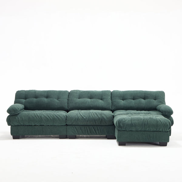 English Elm Modular Cloud Sectional Sofa Flannelette Deep Seat L Shape with Movable Ottoman Green W2120S00035