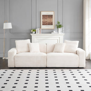 English Elm 104.72-inch 4-seat sofa with four washable throw pillows, corduroy comfort fabric, solid wood frame, 500lb capacity and modern living room style Beige W1658S00147