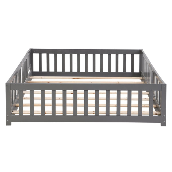 English Elm Twin Pine Wood Floor Bed with Safety Guardrails and Door for Kids Bedroom Gray W495123242