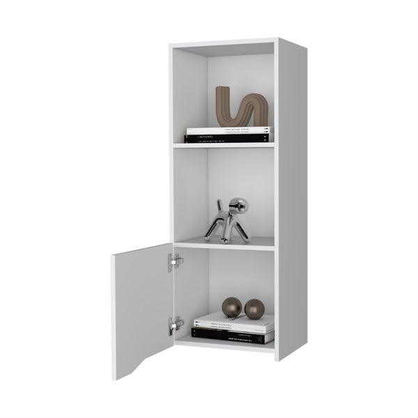 English Elm Pima Recessed Wall Cabinet in White Melamine with 3 Shelves, 1 Door — Slim Built-In Storage Solution B128P237130