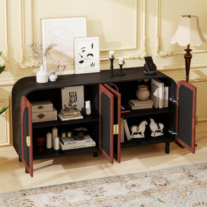 English Elm Vintage Arched Four Door Buffet Cabinet Mdf Wood Grain Finish with Soft Close Hinges W688P389191