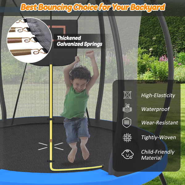 English Elm 8ft Round Backyard Trampoline with Enclosure Net Basketball Hoop and Safety Ladder N739P307894C