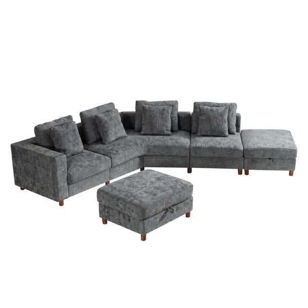 English Elm 147'' Modular Cloud Sectional Chenille Sofa with Two Ottomans for Spacious Living W680S00098