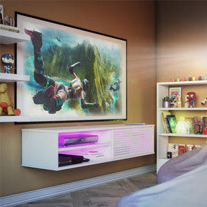 English Elm Glitch Floating Gaming TV Stand for TVs up to 60" — RGB Lighting, Ventilated Sliding Door, EZ Hang System B2733P395248