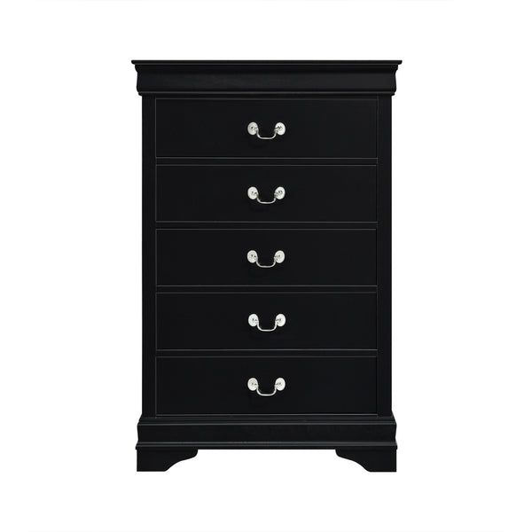 English Elm Traditional Mayville 5-Drawer Chest Black Finish with Okume Veneer & Antique Nickel Drop Handles B011P338090