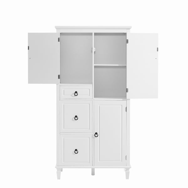 English Elm Retro Multi-Functional Storage Cabinet with Adjustable Shelves, 3 Drawers & Doors, Stylish White Organizer for Living Room Bathroom Kitchen Office - Elegant, Space-Saving Design N725P236498K