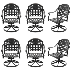 English Elm Cast Aluminum Swivel Patio Dining Chairs Set of Six with Ornate Carved Frame W1710S00673