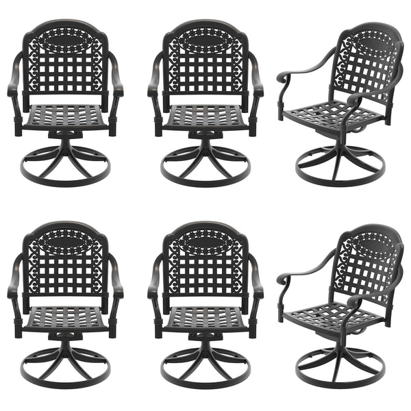English Elm Cast Aluminum Swivel Patio Dining Chairs Set of Six with Ornate Carved Frame W1710S00673