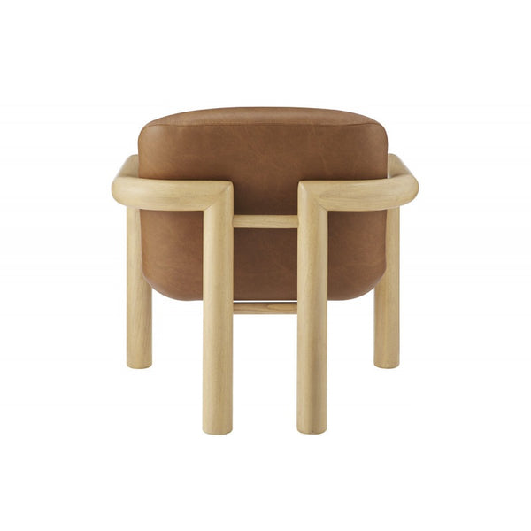 English Elm Modern Oak Framed Faux Leather Armchair Sculptural Accent Seat for Living Rooms Natural Wood B011P423334