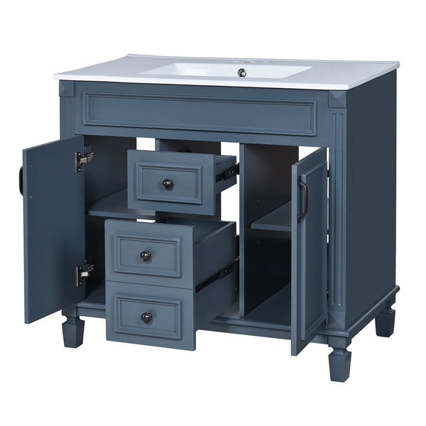 English Elm 36'' Modern Bathroom Vanity With Black Ceramic Sink, Soft-Closing Doors & Drawers, Stylish Storage N710P230231C
