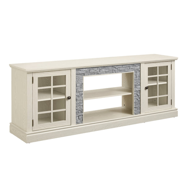 English Elm 70" Modern TV Stand with Faux Stone Top, Spacious 2-Door Media Console with Cable Management and Adjustable Shelves, Vintage Metal Handles, Durable MDF Construction for Living Room Entertainment (Fits up to 75") White W2275P342690