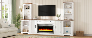 English Elm 3-piece Farmhouse Entertainment Center with Curved Cabinets Walnut Mdf Modular Living Room White N721S000072K