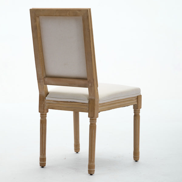 English Elm French Louis Dining Chair Set of 2 with Rattan Back, Solid Wood Carved Frame, Linen Upholstery, 300lb Capacity Beige W1143P325857