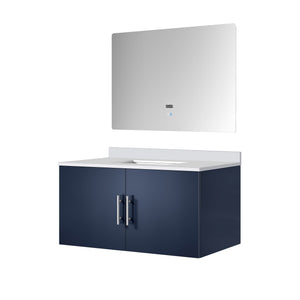 English Elm Navy Blue Bath Vanity Set With White Quartz Top & Led Mirror - Elegant Storage Solution For Bathrooms B2731S00759
