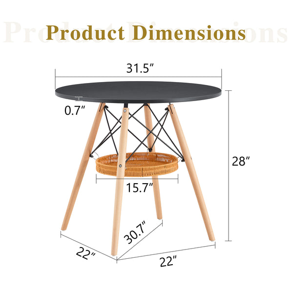 English Elm 31.5-inch Round Dining Table Solid Legs Woven Basket Storage Compact Modern Minimalist Black,Wood W1151P431132