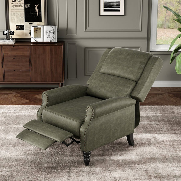 English Elm Faux Leather Pushback Recliner with Ergonomic Lumbar Support for Modern Living Spaces T3623P434282