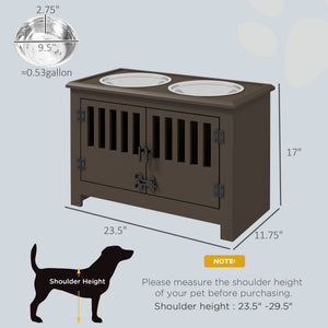 English Elm Pet Feeding Station with Raised Stainless Bowls Mdf Stand and Storage Drawer T3971P433912