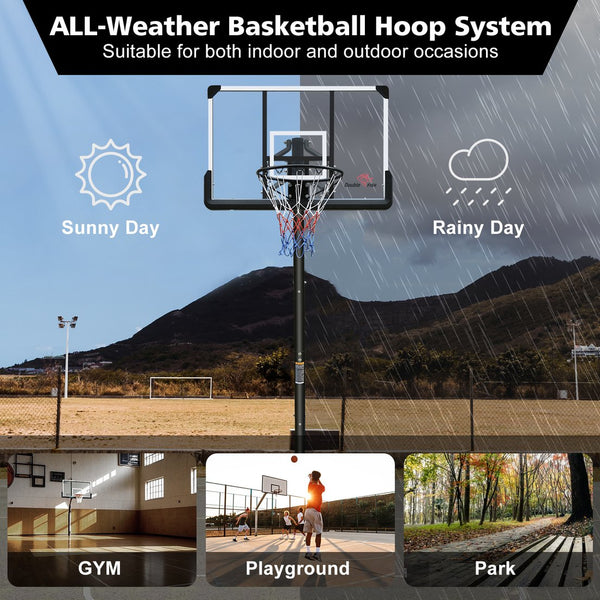 English Elm Double Fish Portable Basketball Hoop 44 Inch Backboard Adjustable Height with Wheeled Base W3087P251062